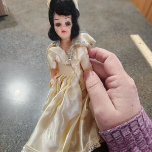 Vintage 8" Black Hair Doll With White Gown Sleepy Eyes